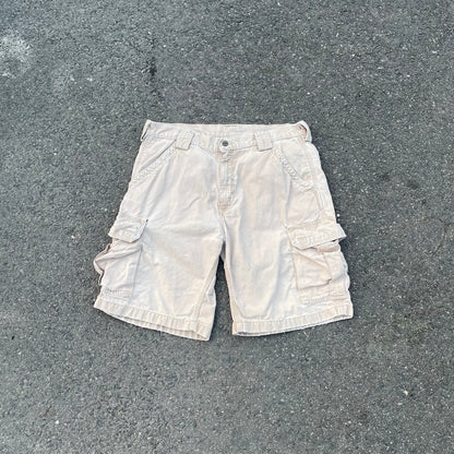 Custom Carhartt Cargo Shorts – Beige Canvas with Back Skeleton Print | Vintage Workwear 1 of 1