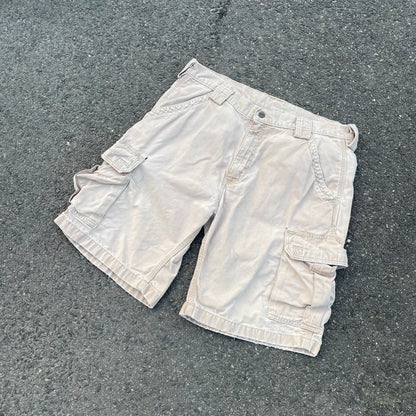 Custom Carhartt Cargo Shorts – Beige Canvas with Back Skeleton Print | Vintage Workwear 1 of 1