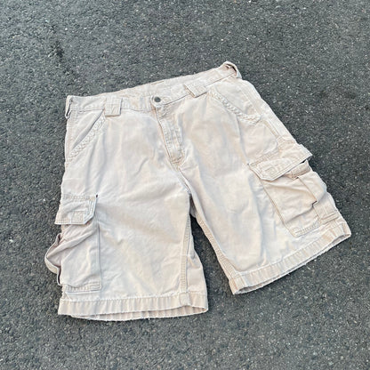 Custom Carhartt Cargo Shorts – Beige Canvas with Back Skeleton Print | Vintage Workwear 1 of 1
