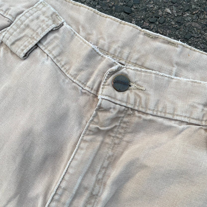 Custom Carhartt Cargo Shorts – Beige Canvas with Back Skeleton Print | Vintage Workwear 1 of 1