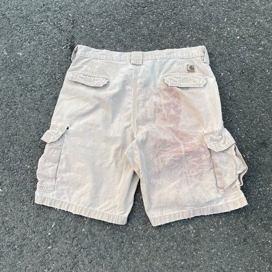 Custom Carhartt Cargo Shorts – Beige Canvas with Back Skeleton Print | Vintage Workwear 1 of 1