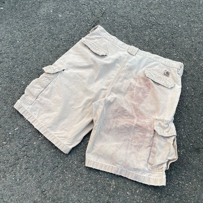 Custom Carhartt Cargo Shorts – Beige Canvas with Back Skeleton Print | Vintage Workwear 1 of 1