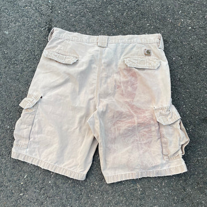 Custom Carhartt Cargo Shorts – Beige Canvas with Back Skeleton Print | Vintage Workwear 1 of 1