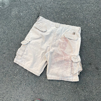 Custom Carhartt Cargo Shorts – Beige Canvas with Back Skeleton Print | Vintage Workwear 1 of 1