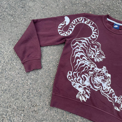 Custom Nike Tiger Graphic Sweatshirt – Dark Red (Burgundy) with White Print | Reworked