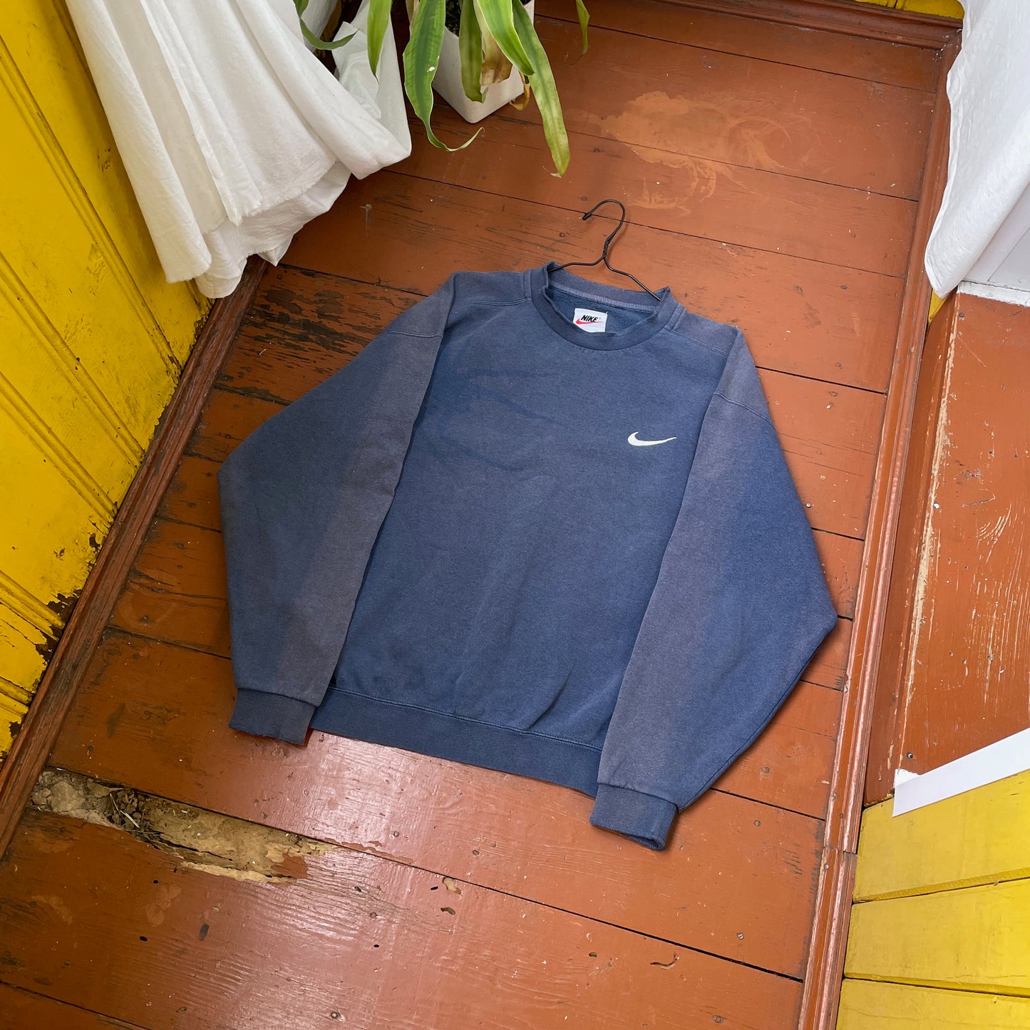 Custom Nike 90s Spider Sweatshirt – Faded Blue with Subtle Spider Motif | Vintage Alt Streetwear 1 of 1