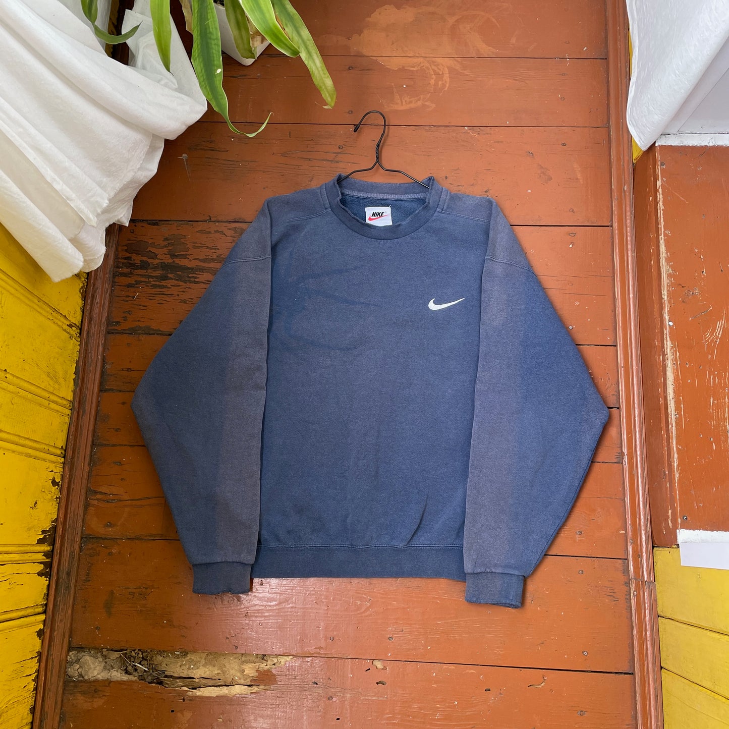 Custom Nike 90s Spider Sweatshirt – Faded Blue with Subtle Spider Motif | Vintage Alt Streetwear 1 of 1