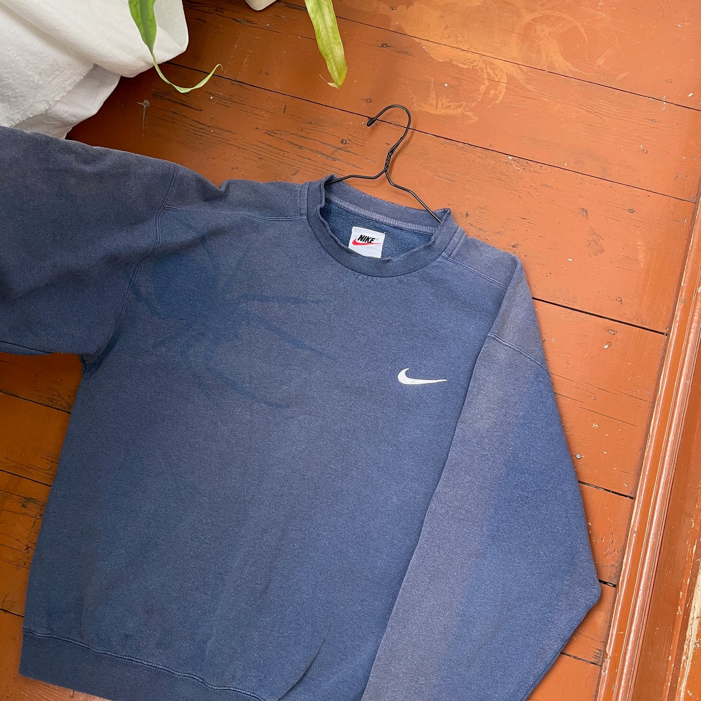 Custom Nike 90s Spider Sweatshirt – Faded Blue with Subtle Spider Motif | Vintage Alt Streetwear 1 of 1