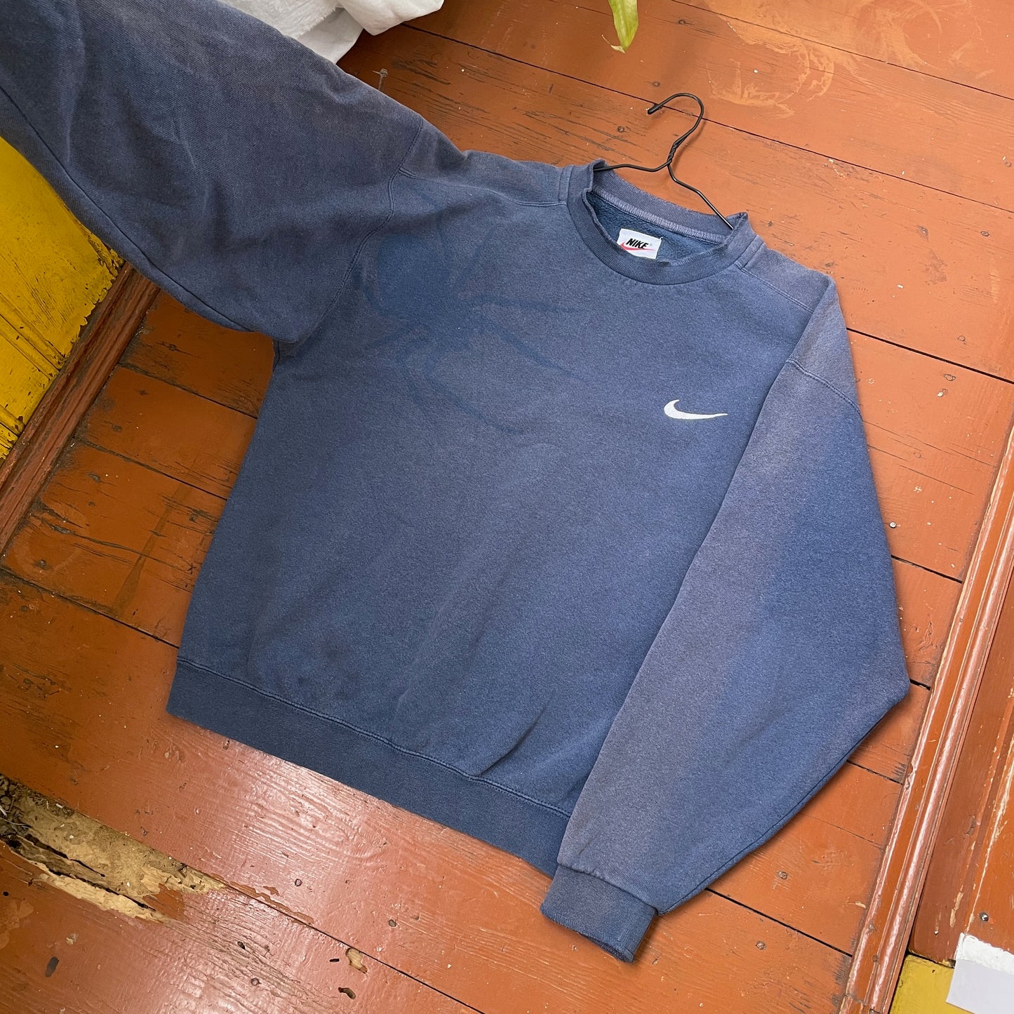 Custom Nike 90s Spider Sweatshirt – Faded Blue with Subtle Spider Motif | Vintage Alt Streetwear 1 of 1