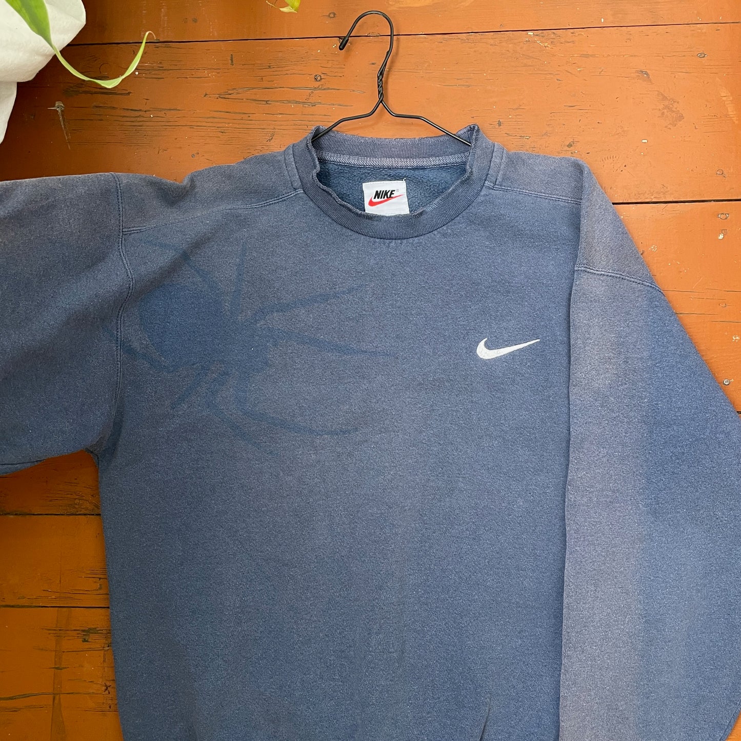 Custom Nike 90s Spider Sweatshirt – Faded Blue with Subtle Spider Motif | Vintage Alt Streetwear 1 of 1