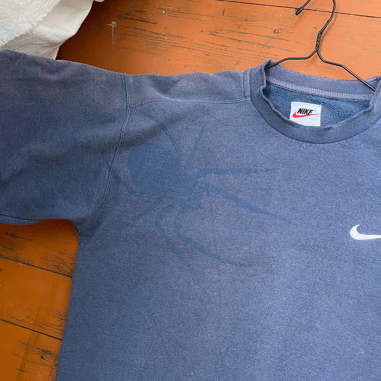 Custom Nike 90s Spider Sweatshirt – Faded Blue with Subtle Spider Motif | Vintage Alt Streetwear 1 of 1