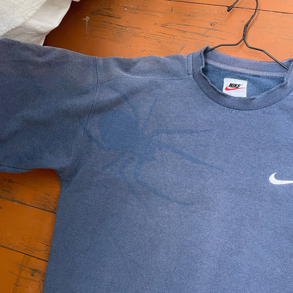 Custom Nike 90s Spider Sweatshirt – Faded Blue with Subtle Spider Motif | Vintage Alt Streetwear 1 of 1