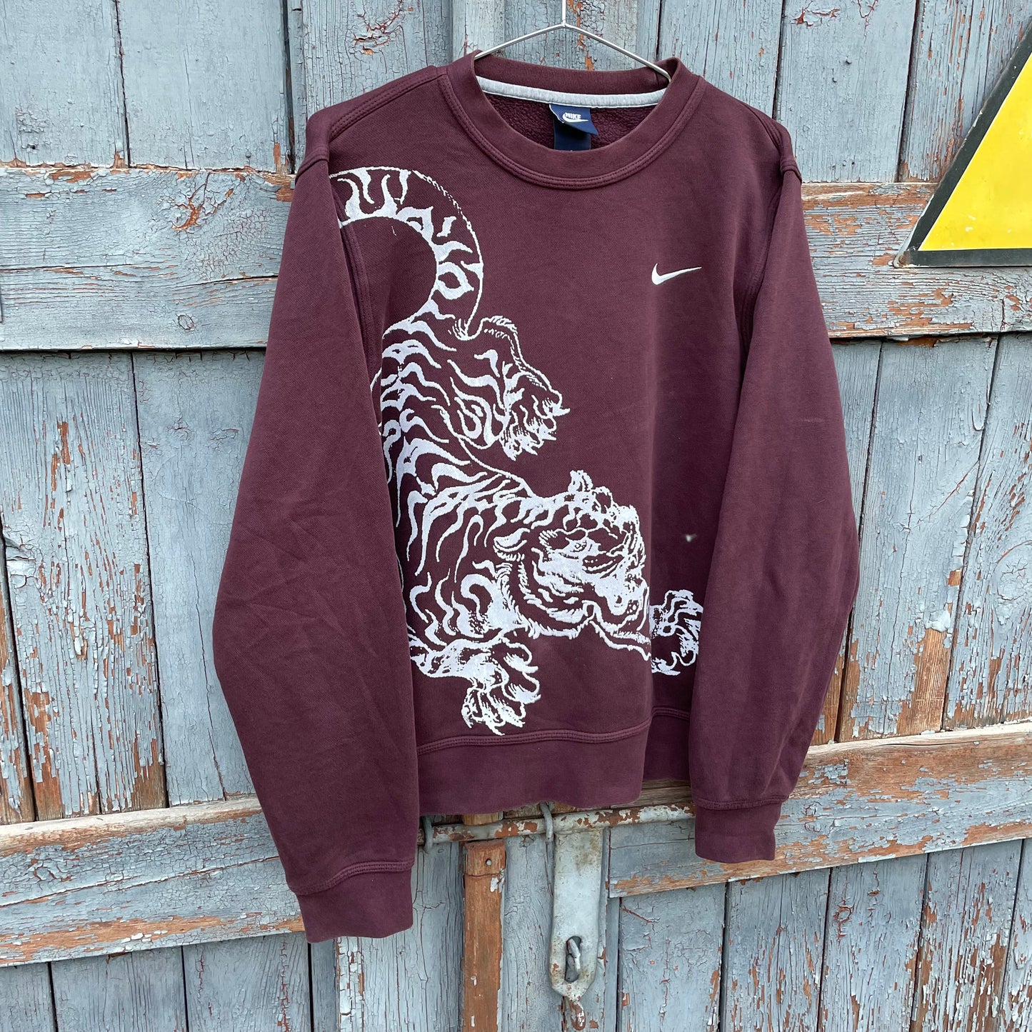 Custom Nike Tiger Graphic Sweatshirt – Dark Red (Burgundy) with White Print | Reworked