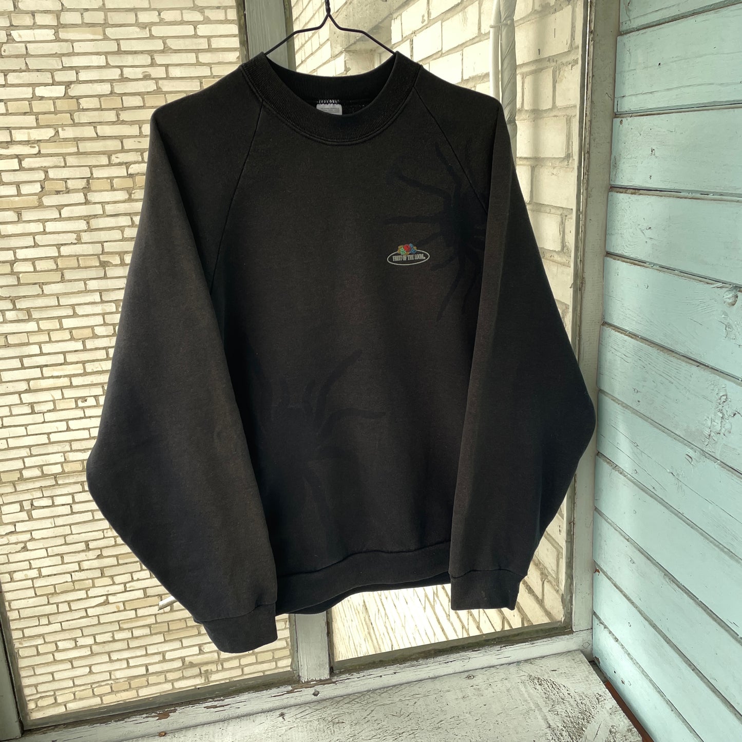 Custom Fruit of the Loom Spider Sweatshirt – Faded Black 90s Vintage Crewneck | Alt Streetwear 1 of 1