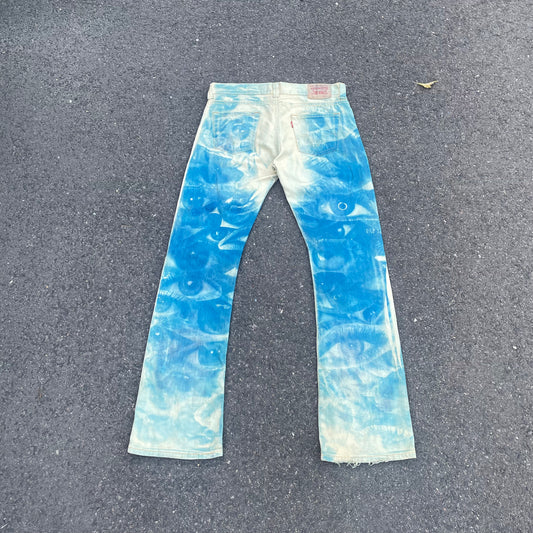 Custom Levi’s Eye Print Jeans – Blue with Artistic Graphics | 1 of 1 Reworked Denim