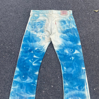 Custom Levi’s Eye Print Jeans – Blue with Artistic Graphics | 1 of 1 Reworked Denim