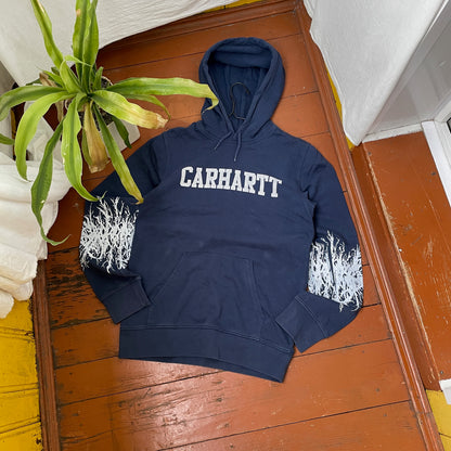 Custom Carhartt Hoodie – Handprinted Roots on Sleeves | Vintage Navy Hoodie 1 of 1