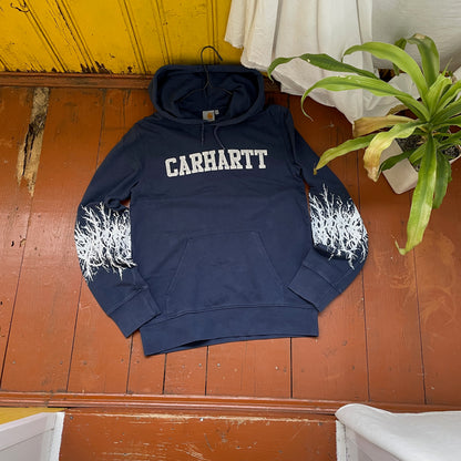 Custom Carhartt Hoodie – Handprinted Roots on Sleeves | Vintage Navy Hoodie 1 of 1