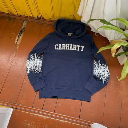 Custom Carhartt Hoodie – Handprinted Roots on Sleeves | Vintage Navy Hoodie 1 of 1