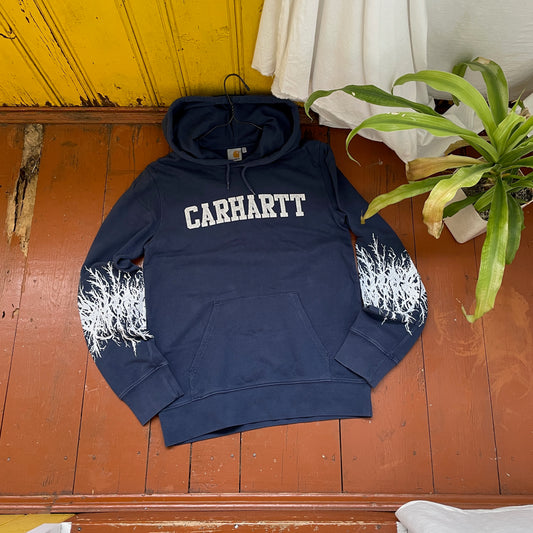 Custom Carhartt Hoodie – Handprinted Roots on Sleeves | Vintage Navy Hoodie 1 of 1