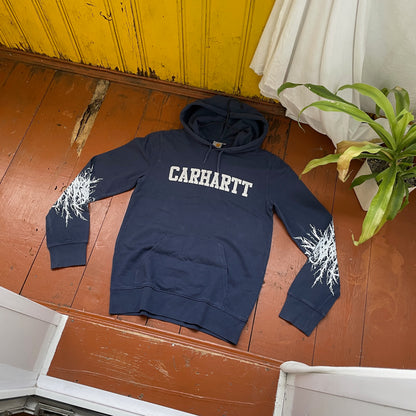 Custom Carhartt Hoodie – Handprinted Roots on Sleeves | Vintage Navy Hoodie 1 of 1