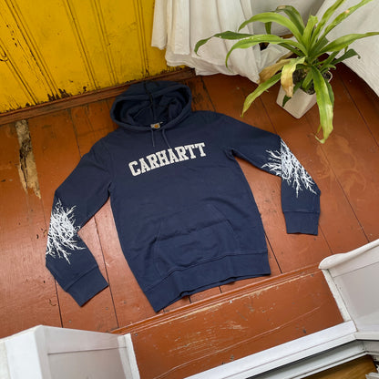 Custom Carhartt Hoodie – Handprinted Roots on Sleeves | Vintage Navy Hoodie 1 of 1