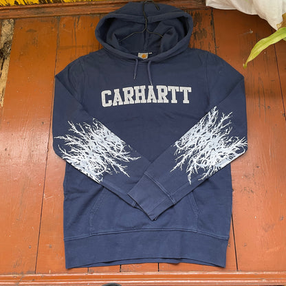 Custom Carhartt Hoodie – Handprinted Roots on Sleeves | Vintage Navy Hoodie 1 of 1