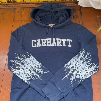 Custom Carhartt Hoodie – Handprinted Roots on Sleeves | Vintage Navy Hoodie 1 of 1