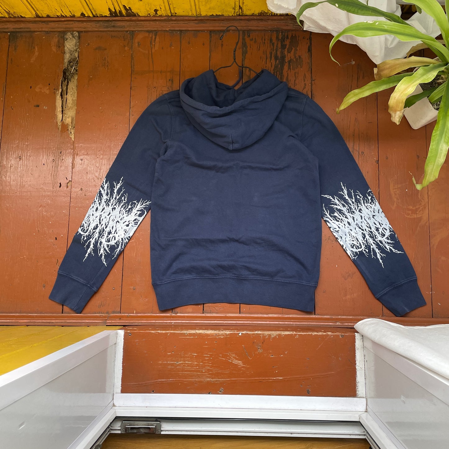 Custom Carhartt Hoodie – Handprinted Roots on Sleeves | Vintage Navy Hoodie 1 of 1