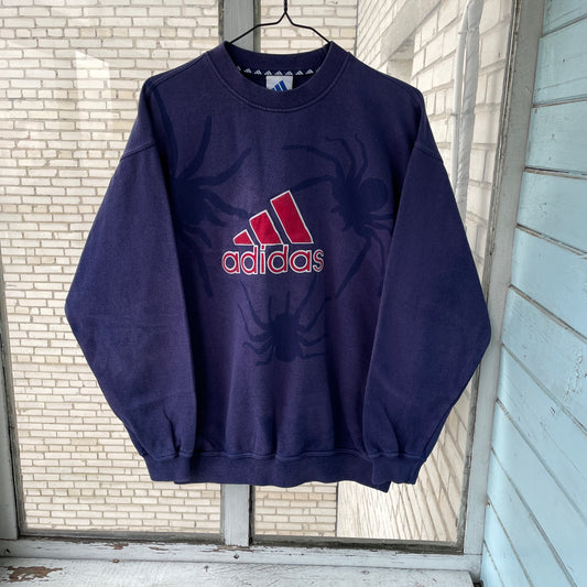Faded 90s Adidas Sweatshirt – Hand-Faded with Black Spider Pattern | Vintage Sportswear 1 of 1