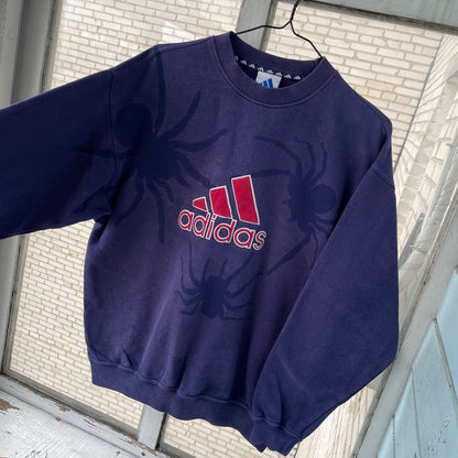 Faded 90s Adidas Sweatshirt – Hand-Faded with Black Spider Pattern | Vintage Sportswear 1 of 1