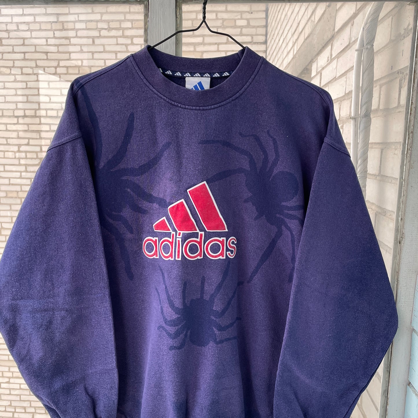 Faded 90s Adidas Sweatshirt – Hand-Faded with Black Spider Pattern | Vintage Sportswear 1 of 1