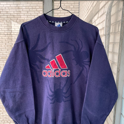 Faded 90s Adidas Sweatshirt – Hand-Faded with Black Spider Pattern | Vintage Sportswear 1 of 1
