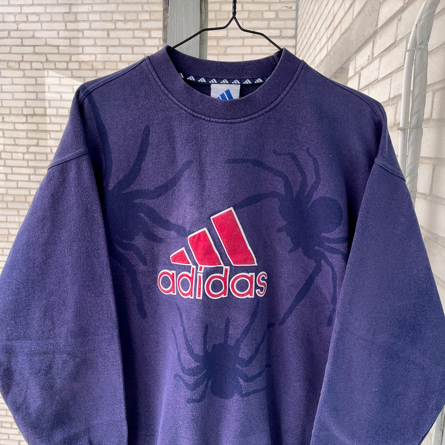 Faded 90s Adidas Sweatshirt – Hand-Faded with Black Spider Pattern | Vintage Sportswear 1 of 1