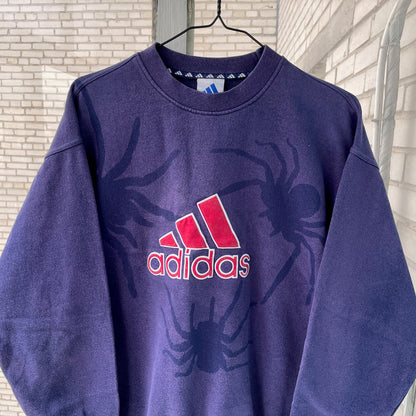 Faded 90s Adidas Sweatshirt – Hand-Faded with Black Spider Pattern | Vintage Sportswear 1 of 1