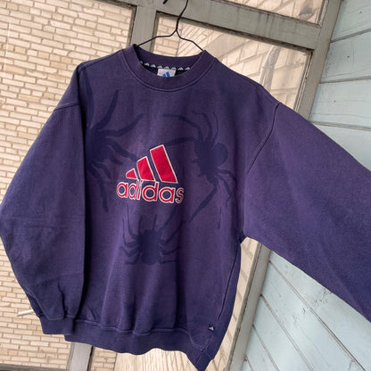 Faded 90s Adidas Sweatshirt – Hand-Faded with Black Spider Pattern | Vintage Sportswear 1 of 1