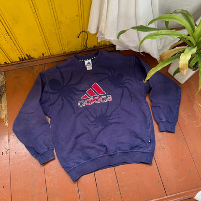 Faded 90s Adidas Sweatshirt – Hand-Faded with Black Spider Pattern | Vintage Sportswear 1 of 1