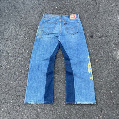 Custom Levi’s Two Dragon Print Jeans – Blue with Yellow Artwork | 1 of 1 Reworked Denim