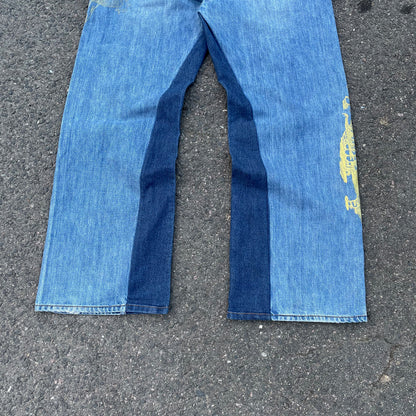 Custom Levi’s Two Dragon Print Jeans – Blue with Yellow Artwork | 1 of 1 Reworked Denim