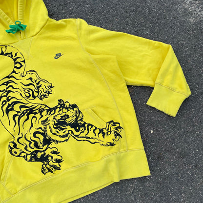 Nike Tiger Print Hoodie – Vibrant Yellow with Black Artwork | 1 of 1 Reworked