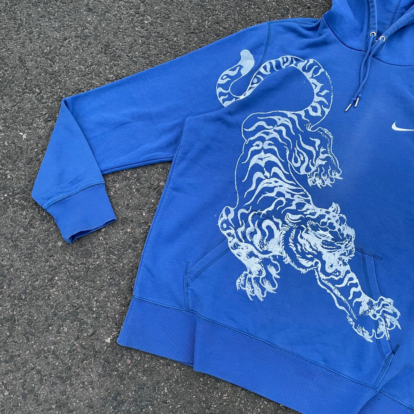Custom Nike Tiger Print Hoodie – Vibrant Blue with White Artwork | 1 of 1 Reworked