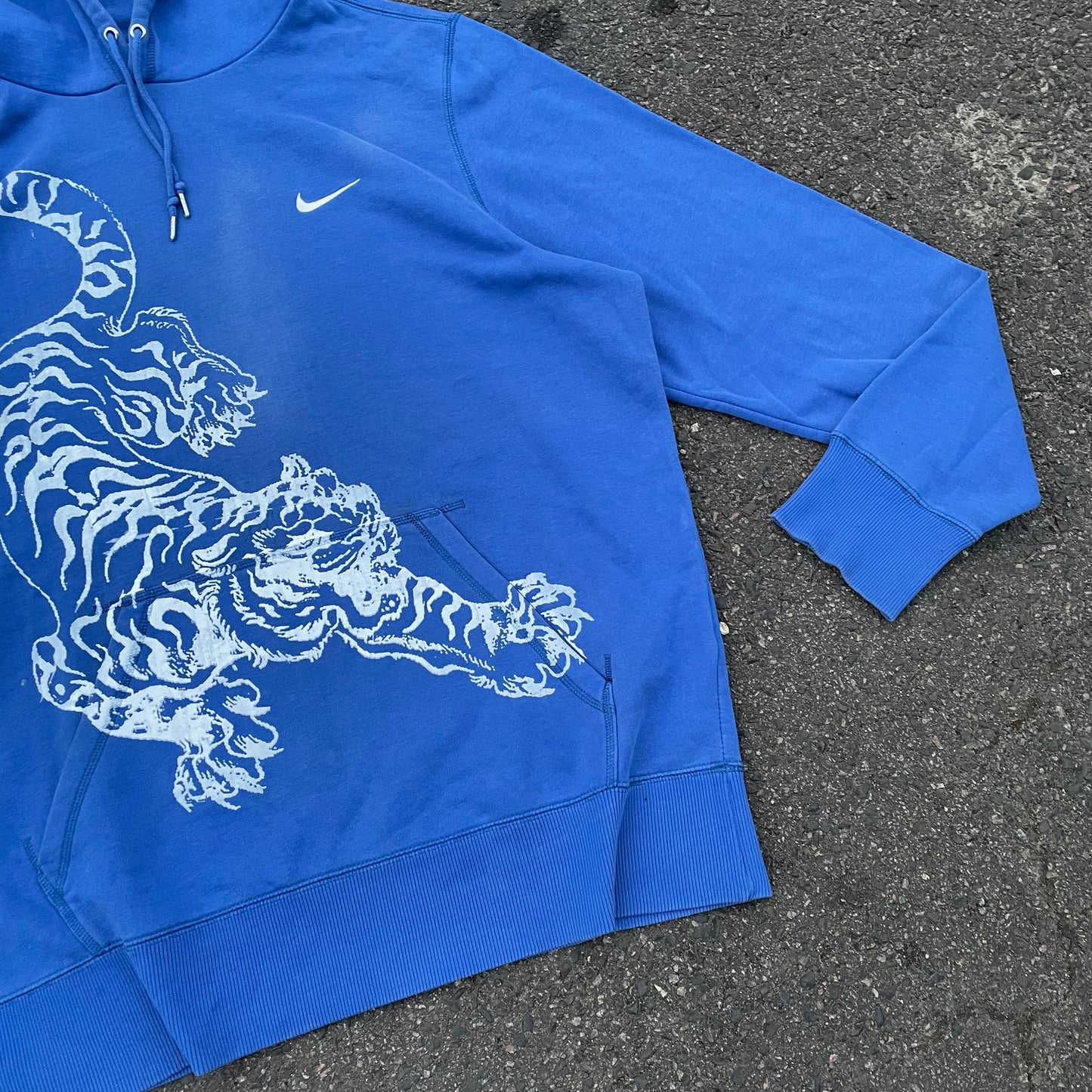 Custom Nike Tiger Print Hoodie – Vibrant Blue with White Artwork | 1 of 1 Reworked