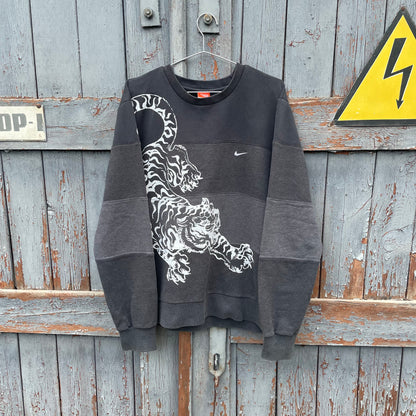 Custom Nike Tiger Print Patchwork Sweatshirt – Black & Grey | 1 of 1 Reworked Vintage