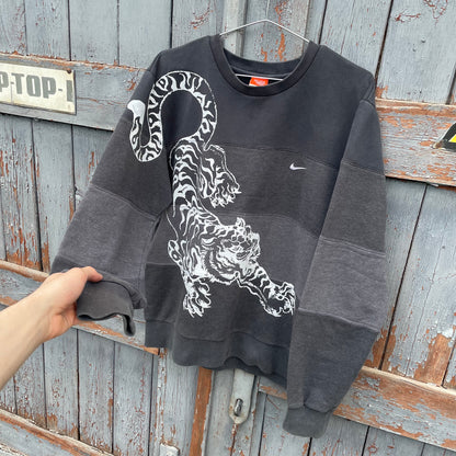 Custom Nike Tiger Print Patchwork Sweatshirt – Black & Grey | 1 of 1 Reworked Vintage
