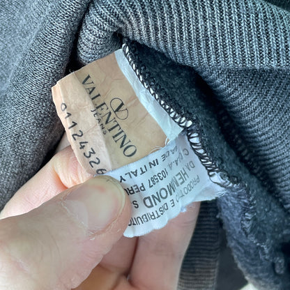 Vintage Valentino Jeans Sweater – Dark Gray Embroidered Logo | 90s Italian Designer Knitwear XL
