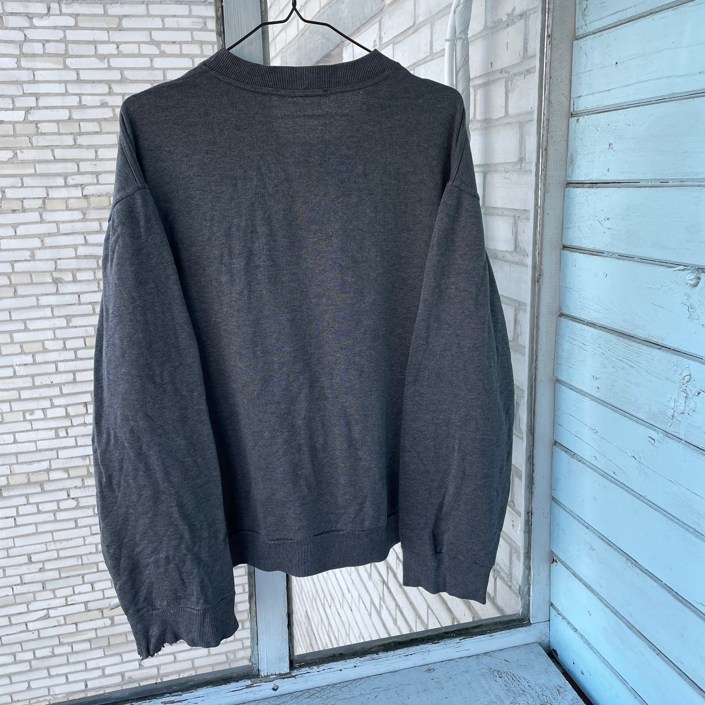 Vintage Valentino Jeans Sweater – Dark Gray Embroidered Logo | 90s Italian Designer Knitwear XL