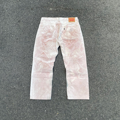 Custom Levi’s Bohemian Abstract Print Jeans – Light Washed Denim | 1 of 1 Reworked Art