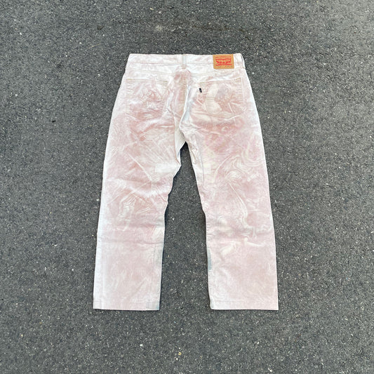 Custom Levi’s Bohemian Abstract Print Jeans – Light Washed Denim | 1 of 1 Reworked Art