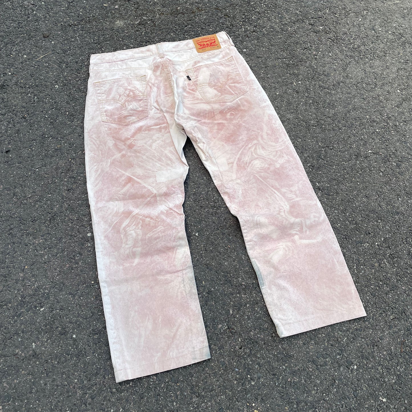 Custom Levi’s Bohemian Abstract Print Jeans – Light Washed Denim | 1 of 1 Reworked Art