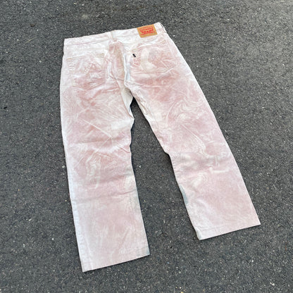 Custom Levi’s Bohemian Abstract Print Jeans – Light Washed Denim | 1 of 1 Reworked Art